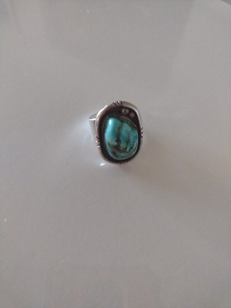 GORGEOUS STERLING SILVER TURQUOISE RING VINTAGE SIZE  9