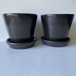 Pair of Black Vintage Bauer California Pottery Spanish Style Outdoor Flower Vases with Bases #9