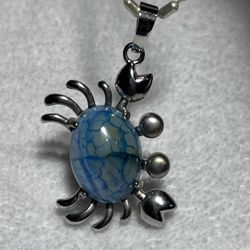 CRAB PENDANT 21” Bamboo Style Chain Blue Agate 