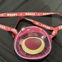 Disney Pixar Miniso Lotso Toy Story 3 Pink/Purple Teddy Bear Head Crossbody purse Transparent Bag
