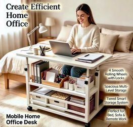 New White Extra Large Height Adjustable Desk - Mobile