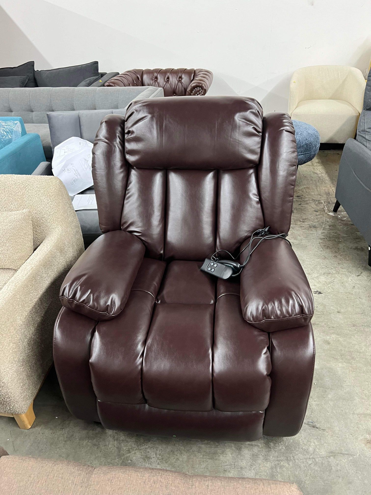 BALICHUN Lay Flat Sleeping Dual OKIN Motor Lift Chair Recliners for Elderly with Heat and Massage Up to 350 LBS,Breathable Leather with Breathable mic