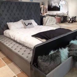 Brand New✨ Queen Bed Davida Gray Velvet 🌟 Showroom Available ✅