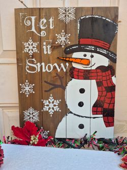 Xmas let it snow ❄️ snowman ⛄️ wall decor porch sitter or hanging