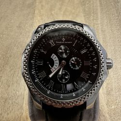 Christian Van Sant Men's CV5111 Retrograde Chronograph Black Leather Watch