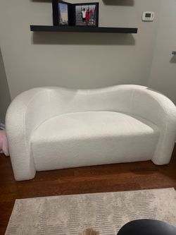 Modern 67" White Boucle Upholstered Curved 2 Seater Sofa for Living Room