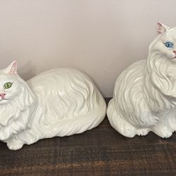 Vintage Ceramic Persian Cats White Beautifully Painted 