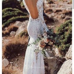 Backless Long Sleeve Wedding Gown