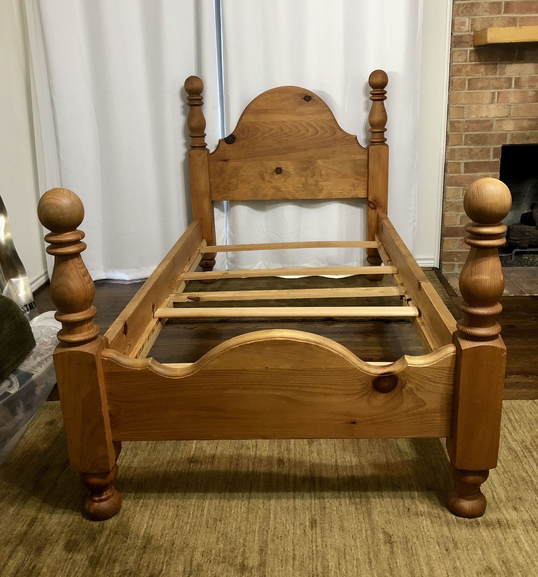Vintage Custom Made/ Handmade Knotty Pine Wood Twin Bed Frame
