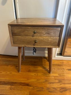 Mid-Century Modern Wood Nightstand with Two Drawers