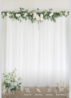 Ling's Moment Wide White Sheer Curtains, Chiffon Wrinkle-Free Window Doorway Drapes Backdrop For Sliding Glass Doors Living Room Wedding Party Bedroom