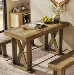 YT0008AB 63 Inch Bar Table Counter Height Pub Table with Metal Footrest - 31.5" D x 62.99" W x 39.37" H