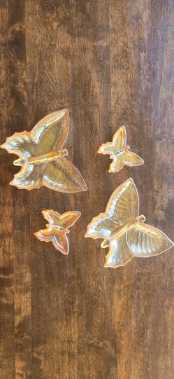 1950s vintage set of 4 marigold carnival glass butterfly dishes