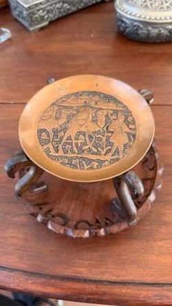 Engraved Brass Decorative Plate on Wood Stand