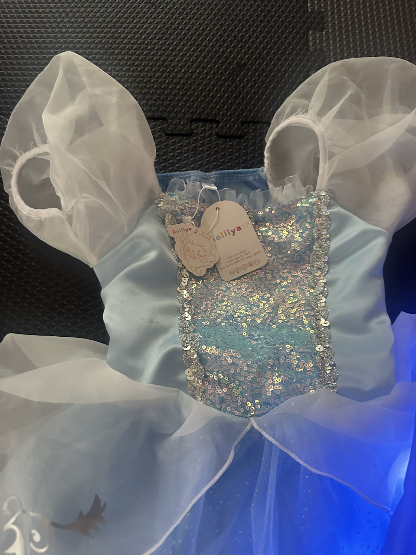 6-7 YRS  Princess Light Up Dress for Girls Blue Puff Sleeves Princess Costume Fancy Dress Up for Halloween Cosplay Carnival