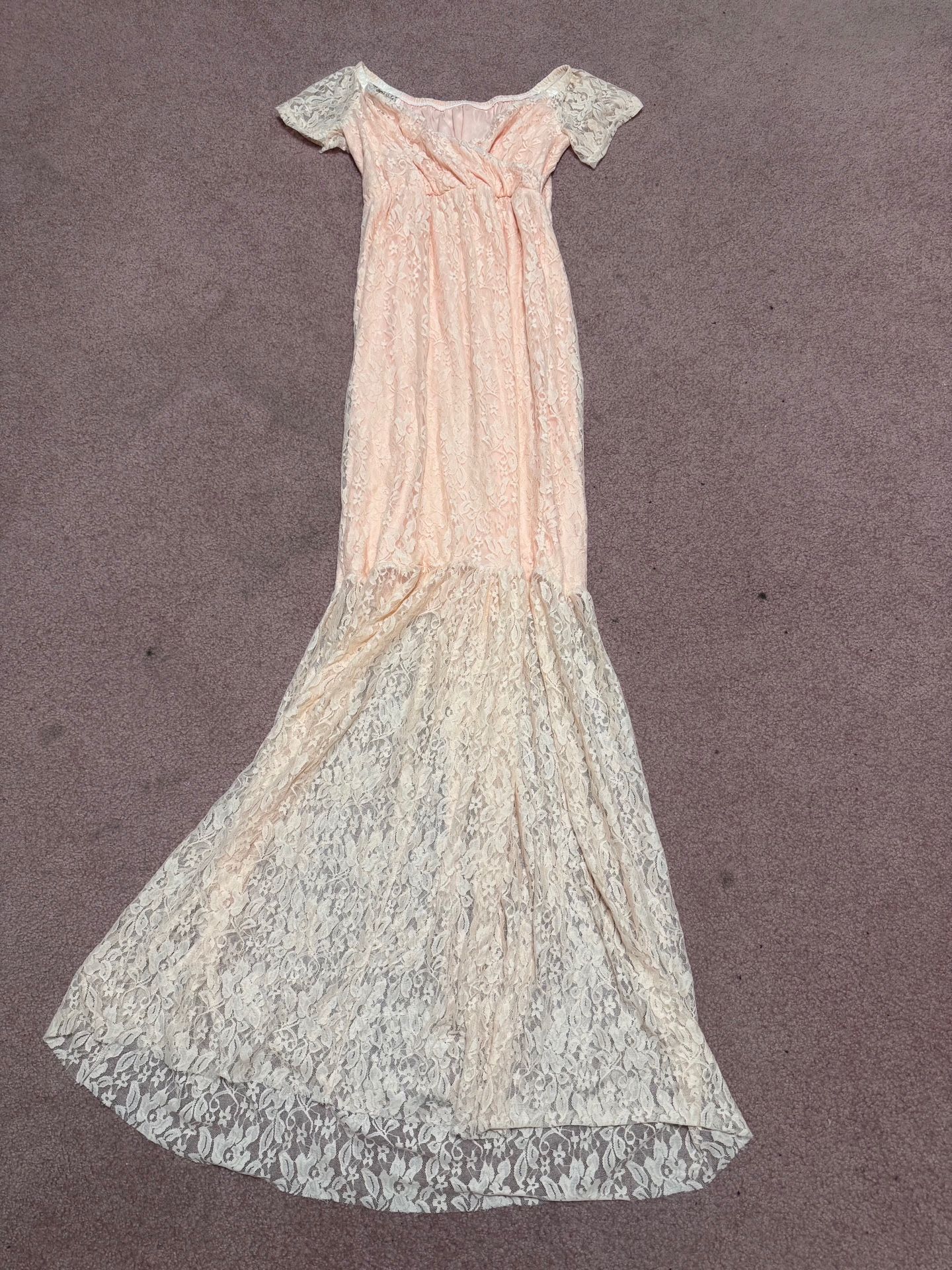 New small peach lace long stretchy Maternity photo gown dress mermaid