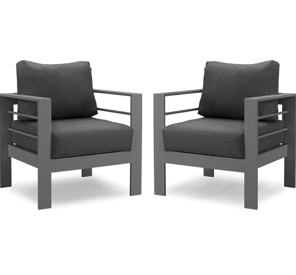 Solaste Patio Furniture Metal Armchair,2 PCS All-Weather Aluminum Garden Outdoor Contemporary Sofa Chair