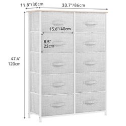 Gray Canvas Dresser/drawers (10 Drawers), 47.4” X 33.7” X 11.8”