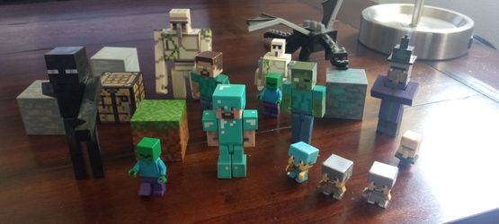 Minecraft action figures blocks Herobrine Steve villagers