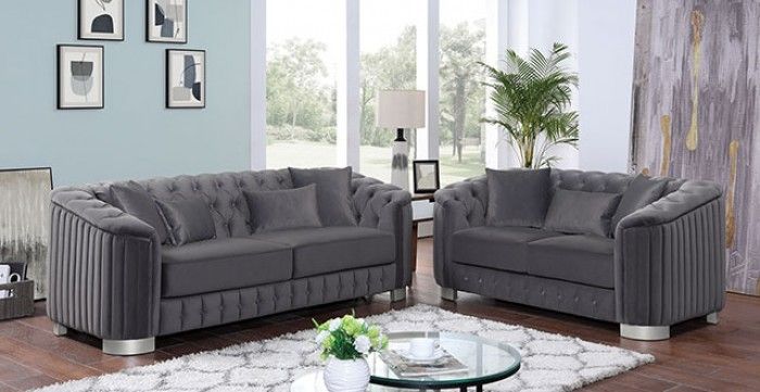 Brand New Glam Dark Gray Luxury Sofa & Love Seat