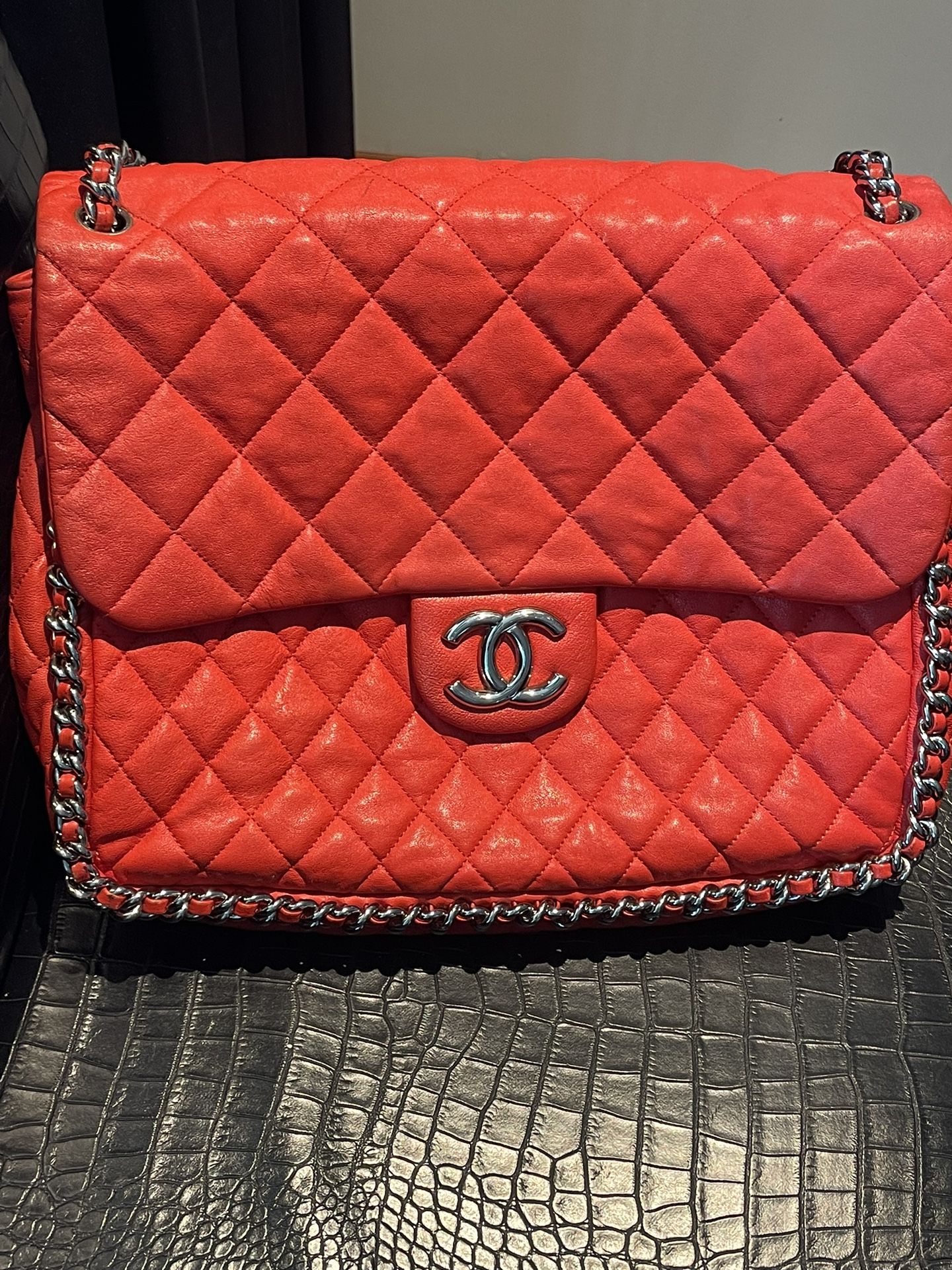 Chanel Red Quilted Leather Maxi Classic Double Flap bag
