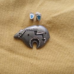 Set Of Bear Brooch And Bear Paw Earrings