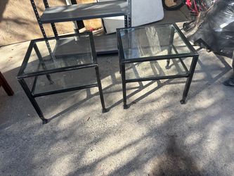 Pair of Metal and Glass End Tables
