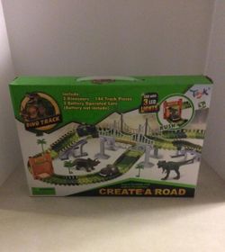 Create A Road Dino Track 144 Pieces w 2 LED Lights Cars