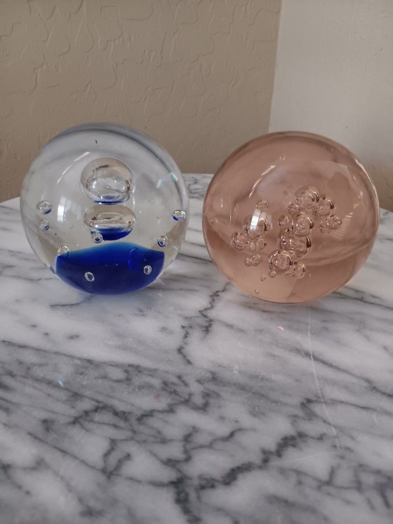 $19 For Both, Vintage Controled Bubble Glass Paperweights 4" Sphere
