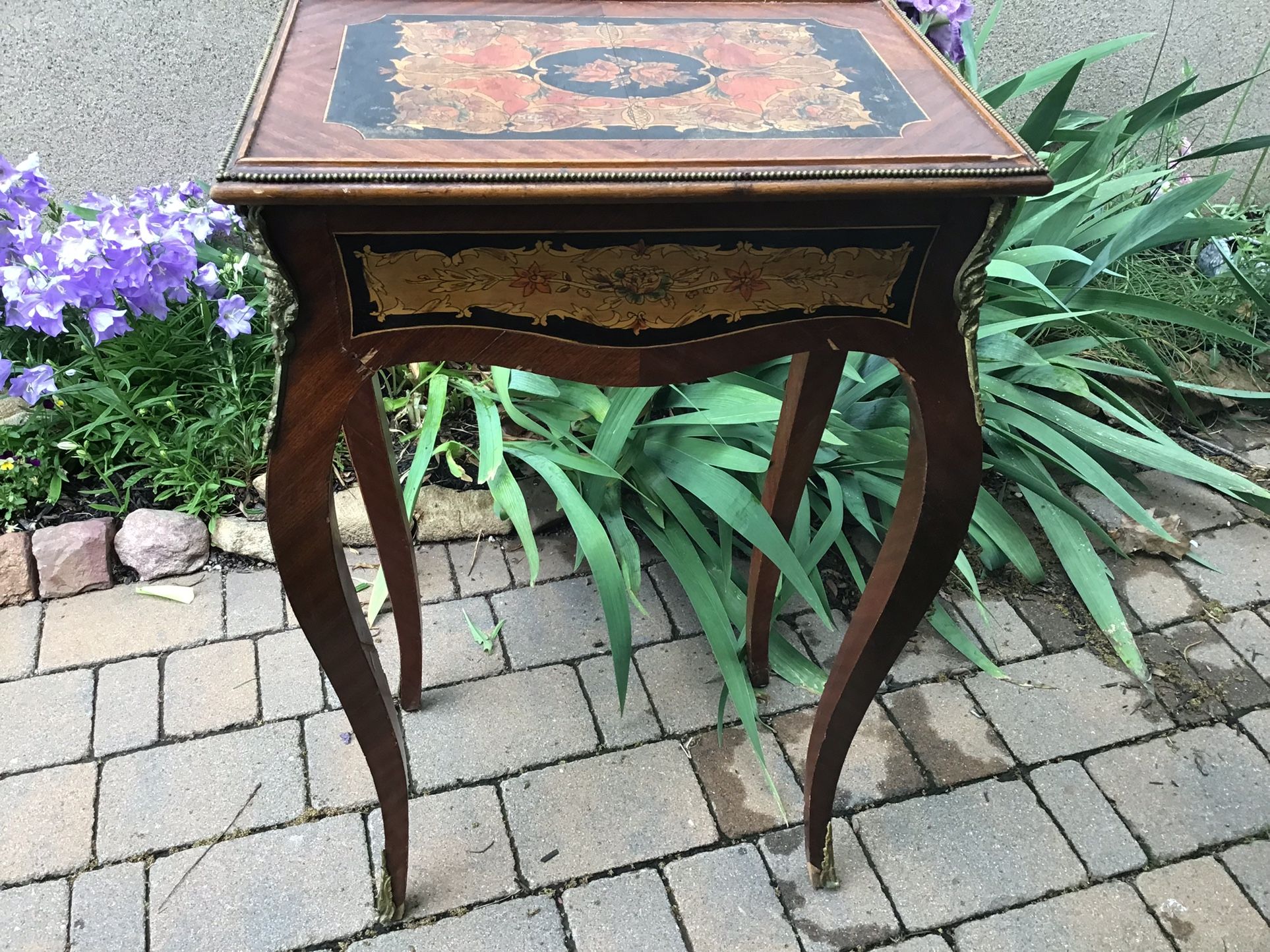 Vintage Wood Inlay Lamp Table