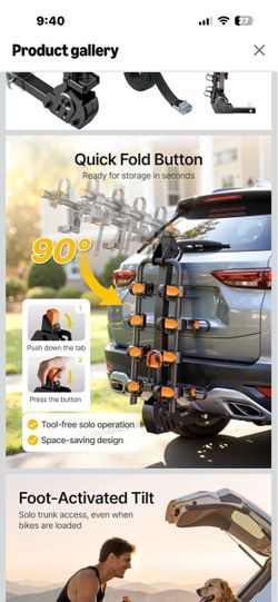 Hitch-Mounted Bike Rack with Quick Fold