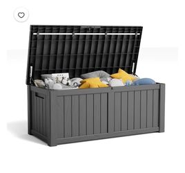 120 Gallon Resin Deck Box, Lockable Patio Outdoor Storage Box for Furniture, Garden Tools and Tools Storage, Waterproof Outside Storage Boxes - Black