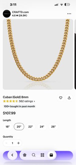 Craftd gold 20’’ Cuban 8mm