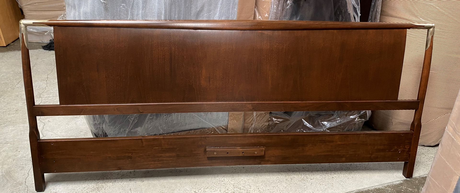 1960s Widdicomb Midcentury Walnut and Silver King Headboard by acclaimed designer T.H. Robsjohn-Gibbings