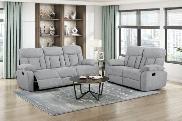 LIGHT GREY RECLINING SOFA AND LOVESEAT