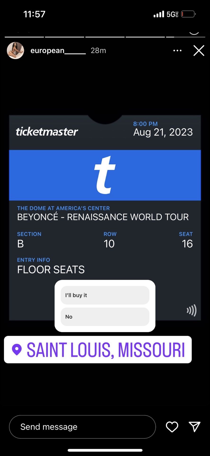 Beyoncé Front Row Set Tickets
