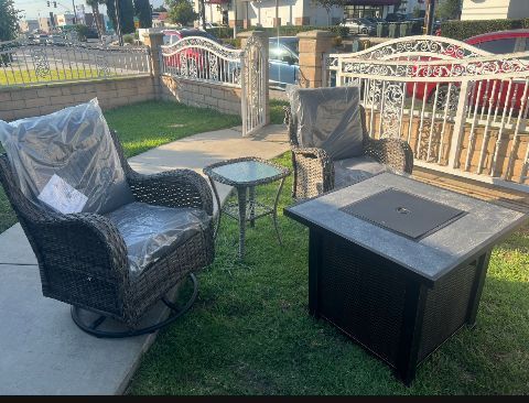 Fire Pit Propane Patio Set With Patio Swivel Rocking Chairs