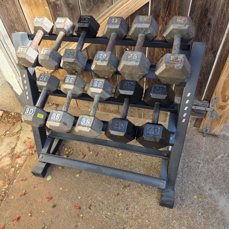 Hex Dumbbells Set With Rack
