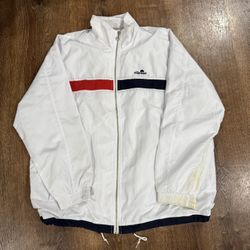 White Ellesse windbreaker jacket with red and blue stripe and logo on the chest size XXL
