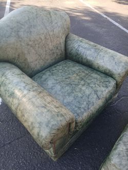 High-end Green Leather Chair W/ Matching Ottoman 