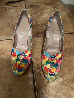 Colorful Floral Print Heels with Rose Detail