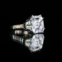 12CT Asscher cut center Diamond Veneer Cubic zirconia w/side Baguettes vintage style Sterling Silver ring. 635R71577