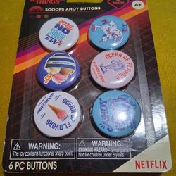 Stranger Things - Scoops Ahoy 6ct Buttons Pinback Brand New