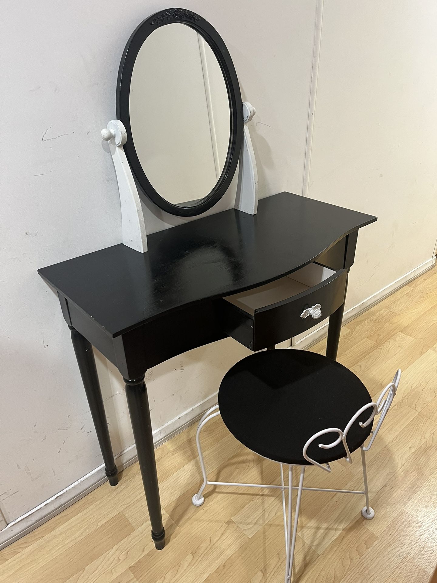 Vintage Small Dressing Table With Mirror And Stool