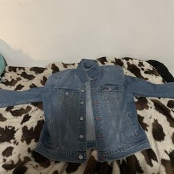 True Religion Jean Jacket Orange And Blue