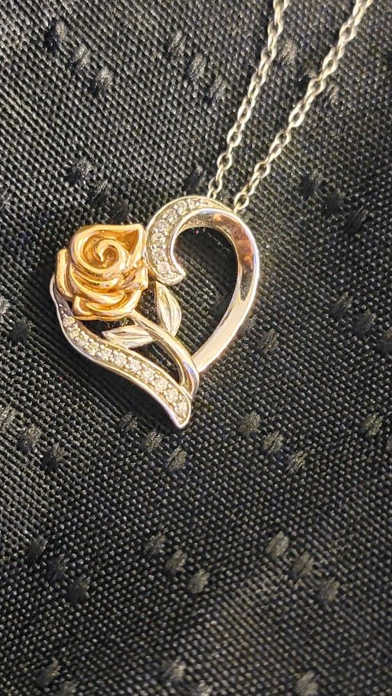 Disney Belle's Rose and Heart Diamond Pendant 1/10ctw