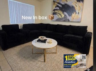 X-Large sectional sofa black fur-like jumbo corduroy
