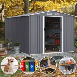Outdoor Storage Shed 8 x 12 FT Large Metal Tool Sheds, Heavy Duty Storage House with Sliding Doors with Air Vent for Backyard Patio Lawn to Store Bike