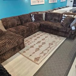 Extra Fluffy Corduroy Brown Color Sectional Couch Set ⭐$39 Down Payment with Financing ⭐ 90 Days same as cash
