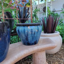 Blue Glazed Planter Pot